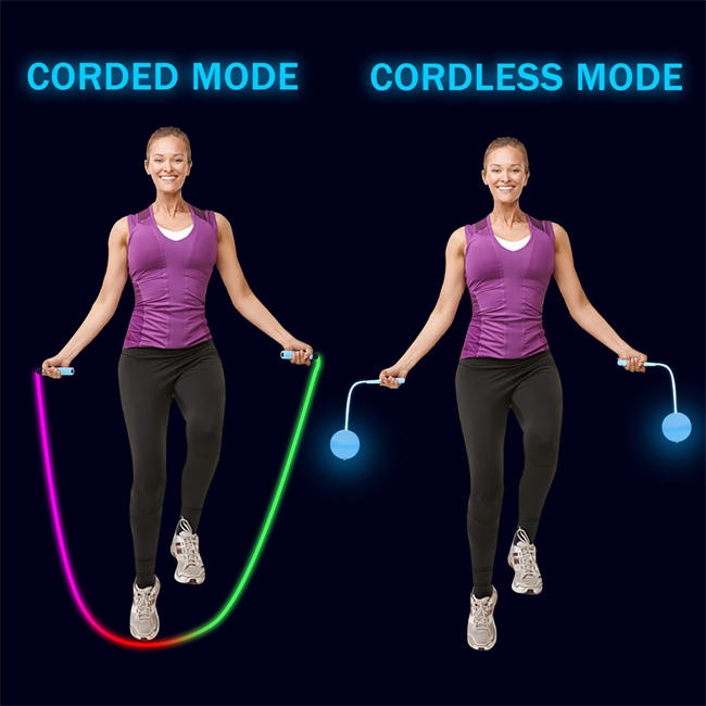 2 Pcs Led Jump Ropes Rainbow Light Up Corded and Cordless Jump Rope for Kids Women Men Fitness