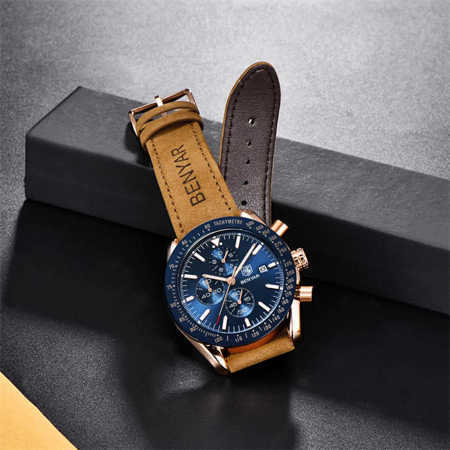 Classic Fashion Elegant Chronograph Watch Casual Sport Leather Band Mens Watches 5140L