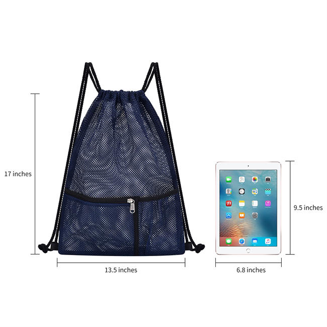 Heavy Duty Mesh Drawstring Bag, Sport Equipment Storage Bag for Beach, Swimming 