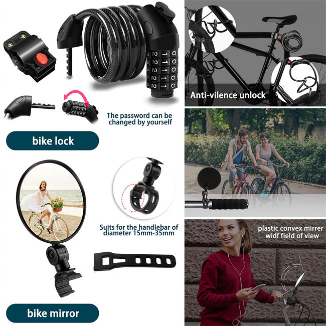 Bicycle Accessories, USB Rechargeable Bicycle lamp Set, Bicycle lamp, Bicycle Lock, Bicycle Water Cup seat, Bicycle Mobile Phone seat, Bicycle Mirror, Bicycle Bell